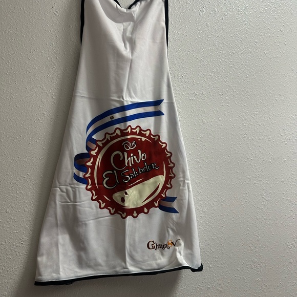 Gildan White Apron with Blue and Green Design - Picture 5 of 13